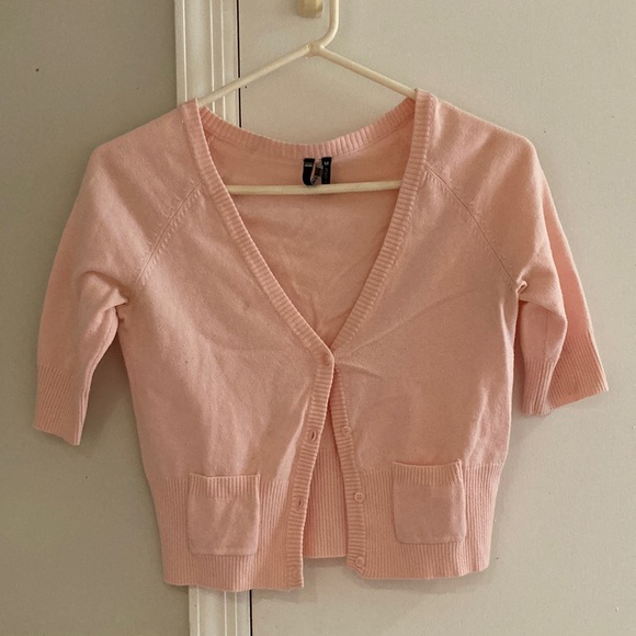 Womens cropped short sleeve button down sweater - Picture 1 of 4